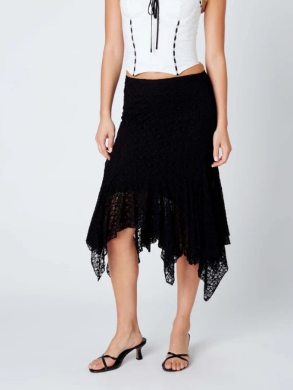 Cotton Candy La Black Lace Ruffle Midi Skirt